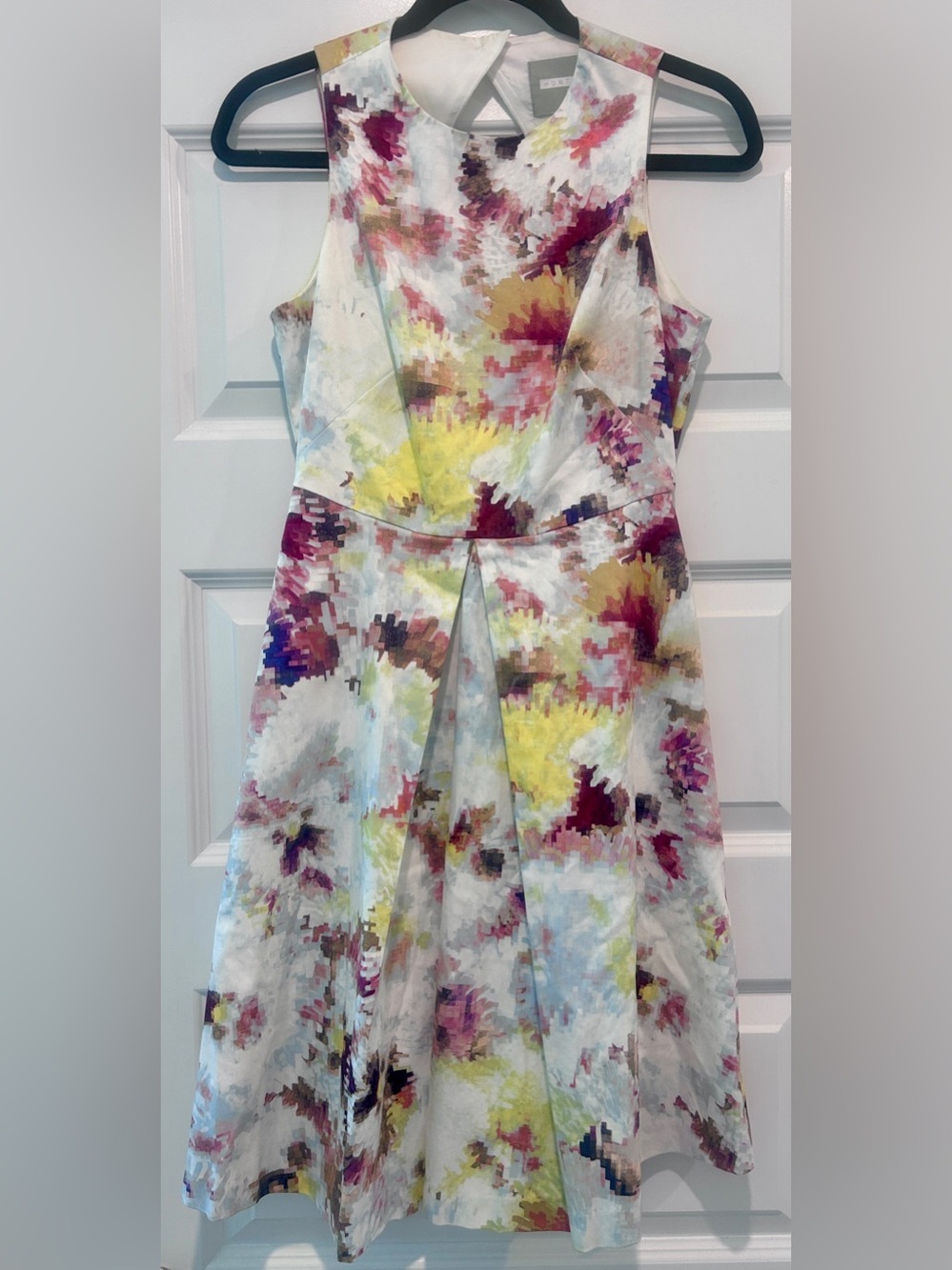 Hunter Bell Kukka Tea Dress Anthropologie Abstract Pixel Floral A-Line Pockets 0